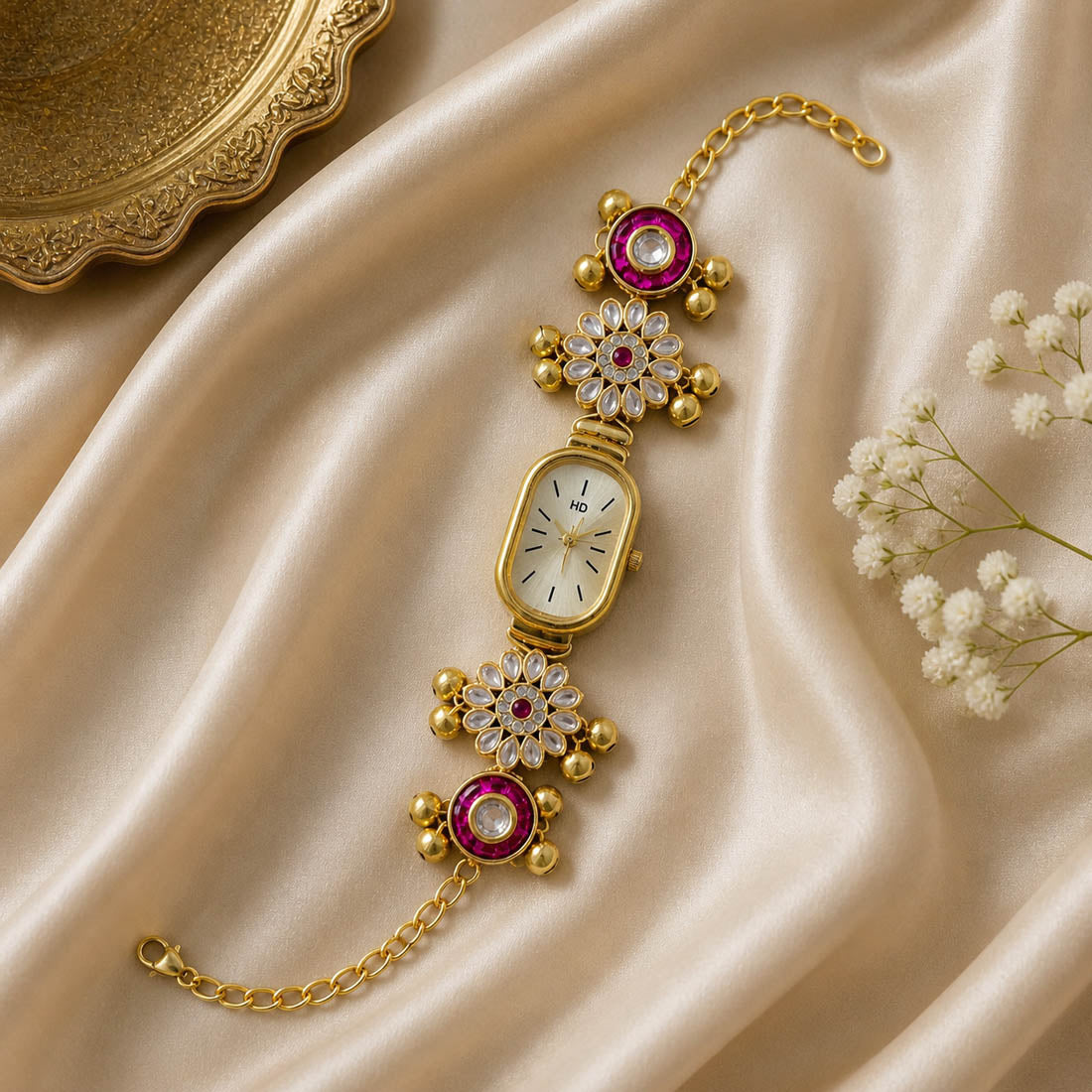Klassische Rani-Farbe Kundan-Uhr für Mädchen & Frauen Elegante ethnische Partykleidung