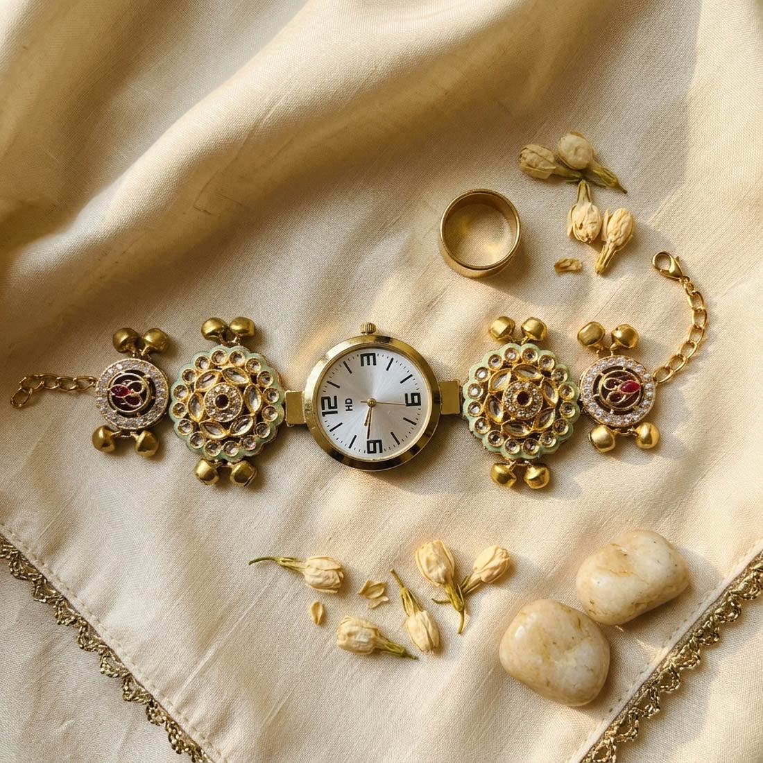 Premium Pista Green & Rani Color Kundan Watch For Girls & Women