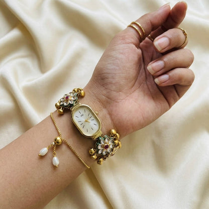 Designer Rani & Green Color Kundan Watch For Girls & Women Wedding Style