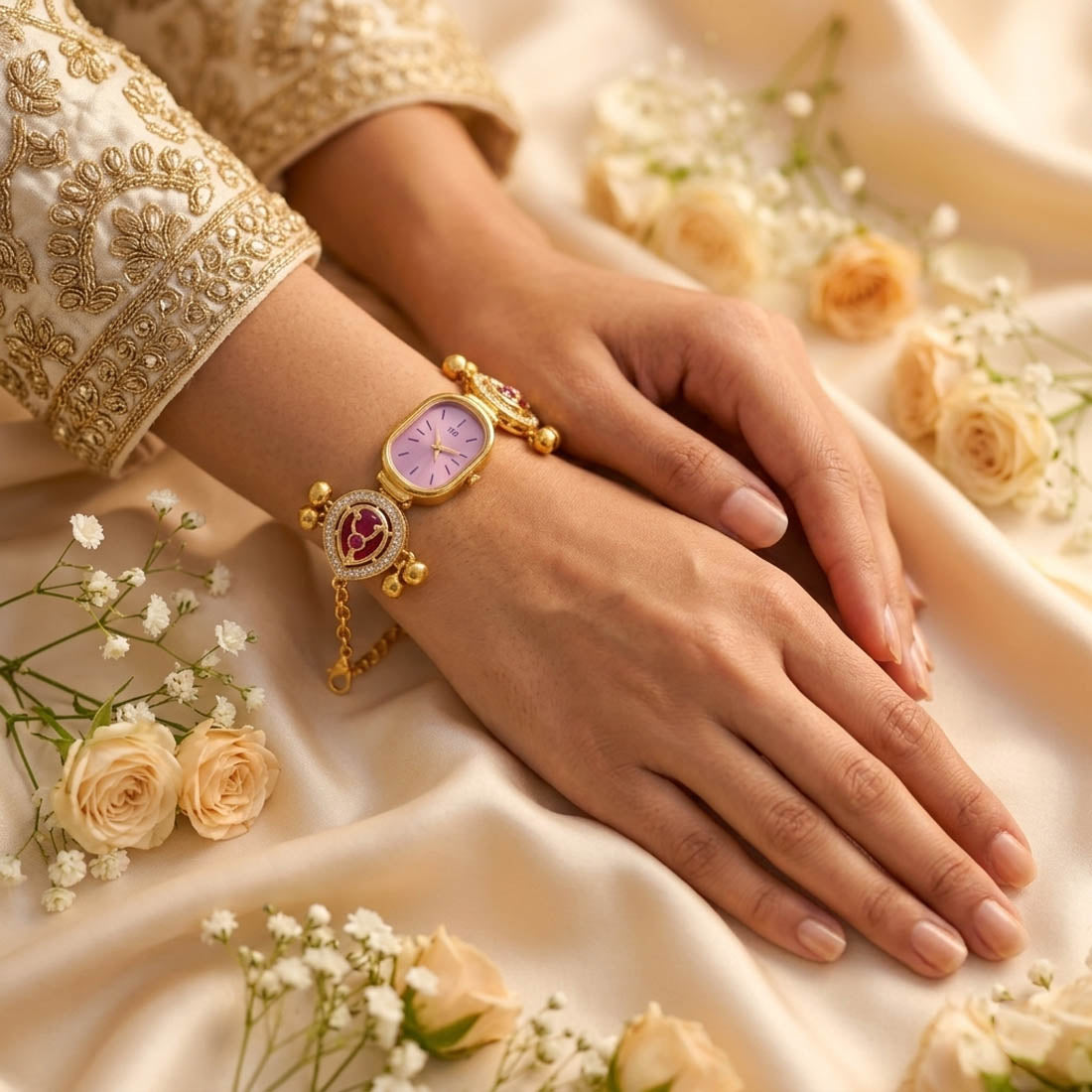 Traditionelle Rani- & Grüne Kundan-Uhr für Mädchen & Frauen zum täglichen Tragen