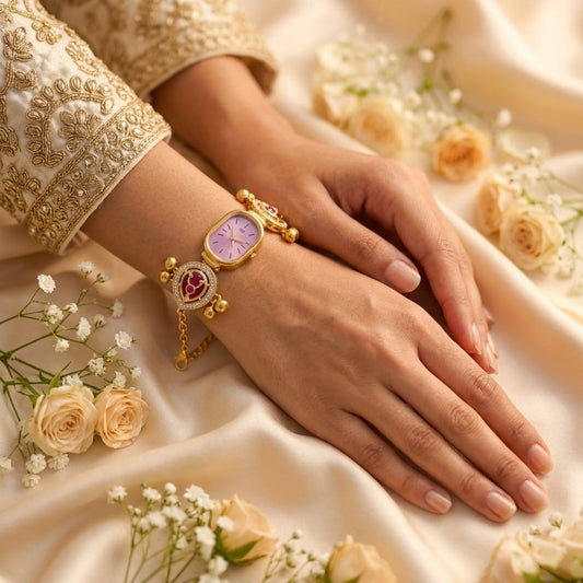 Traditionelle Rani- & Grüne Kundan-Uhr für Mädchen & Frauen zum täglichen Tragen