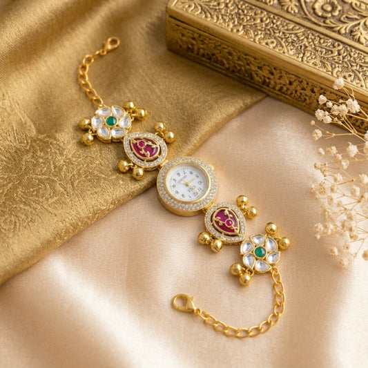 Royal Rani & Grüne Kundan Uhr für Mädchen & Frauen Festliche Kollektion