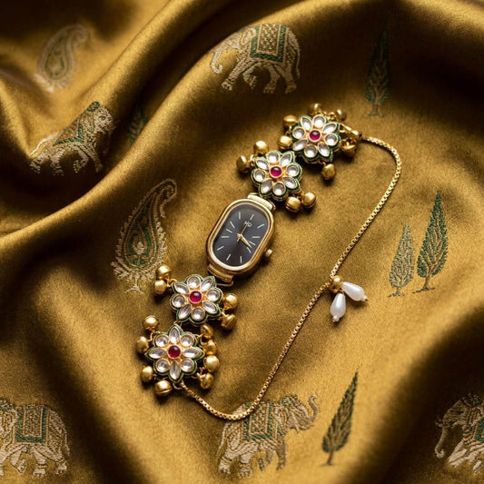 Attraktive mehrfarbige Kundan-Uhr für Mädchen & Frauen – Modeschmuck-Stil