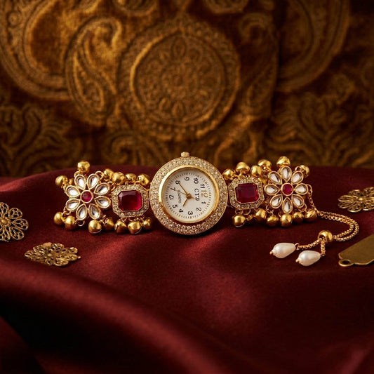 Elegante Rani-farbene Kundan-Uhr für Mädchen & Frauen Traditionelle Partykollektion