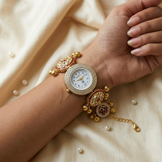 Wunderschöne Rani-farbene Kundan-Uhr für Mädchen & Damen – Hochzeitsmode-Accessoire