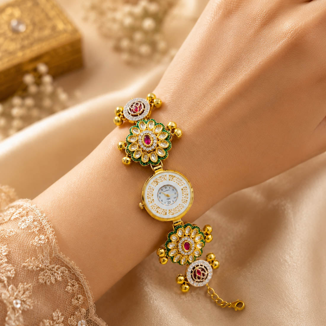 Trendy Rani Color Kundan Watch For Girls & Women Ethnic Party Accessory