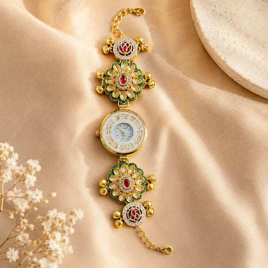 Trendy Rani Color Kundan Watch For Girls & Women Ethnic Party Accessory