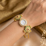 Beautiful Rani & Green Color Kundan Watch For Girls & Women Festive Design