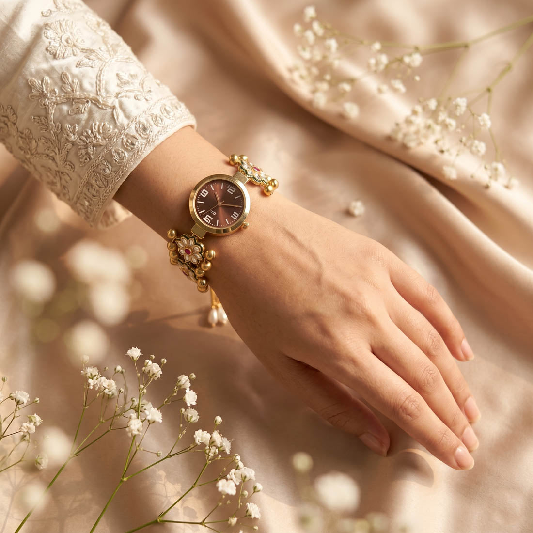 Charming Rani & Green Color Kundan Watch For Girls & Women Wedding Fashion