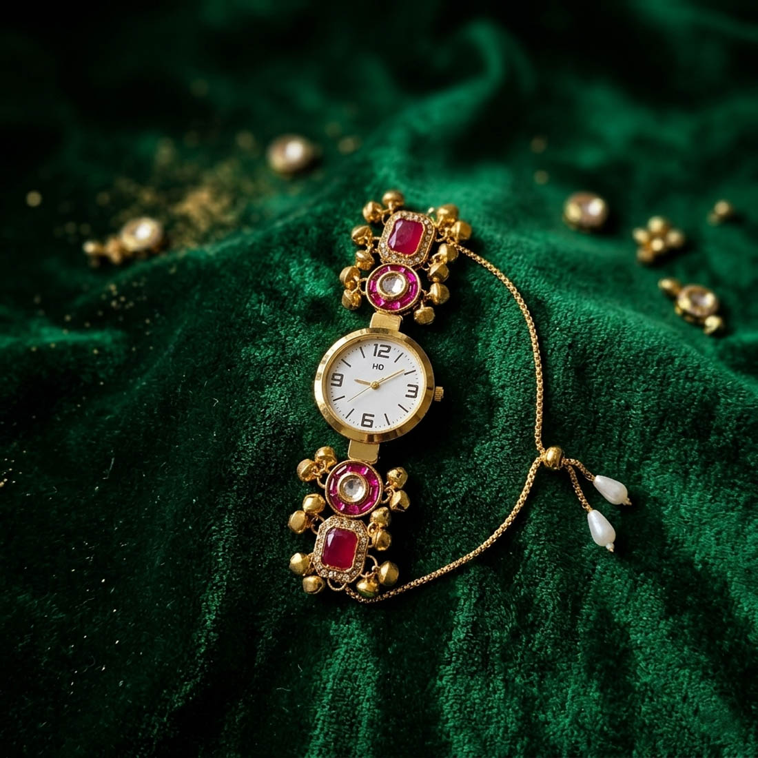 Premium Rani Color Kundan Watch For Girls & Women Stylish Party Accessory