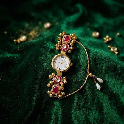 Premium Rani Color Kundan Watch For Girls & Women Stylish Party Accessory