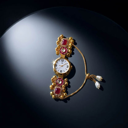 Premium Rani Color Kundan Watch For Girls & Women Stylish Party Accessory