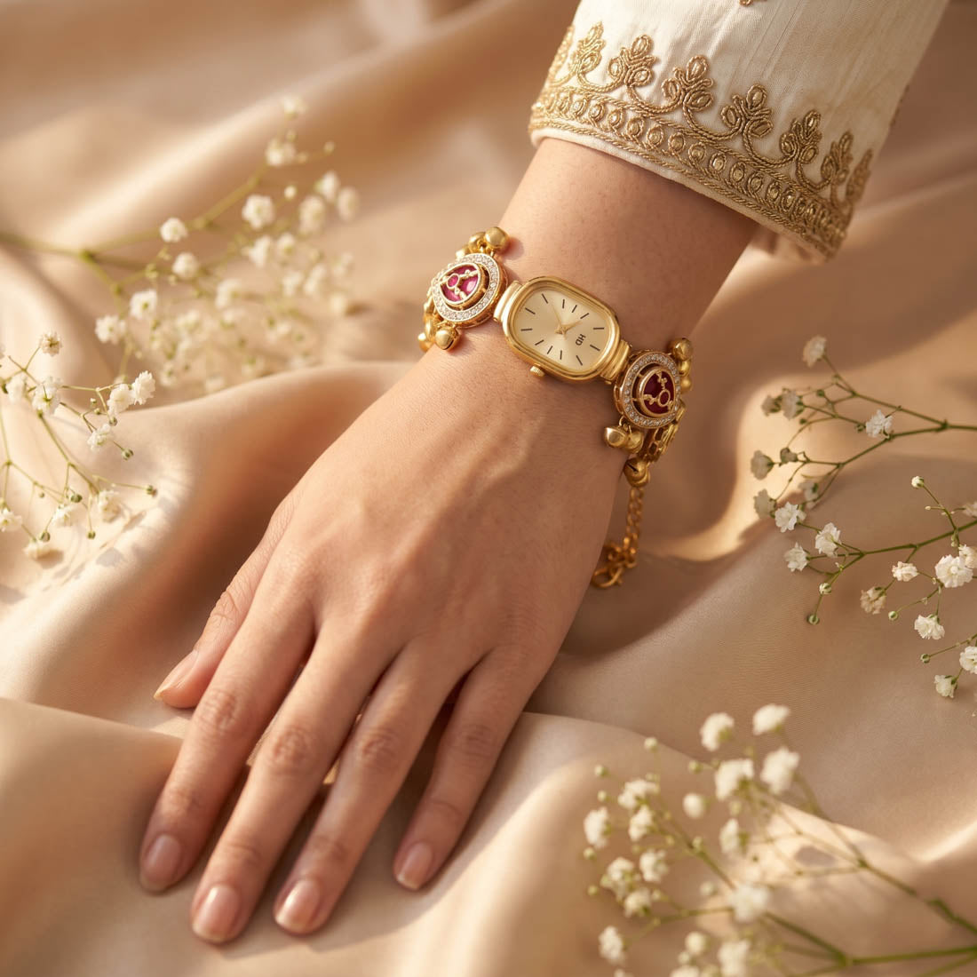 Traditional Rani & Green Color Kundan Watch For Girls & Women Elegant Wear