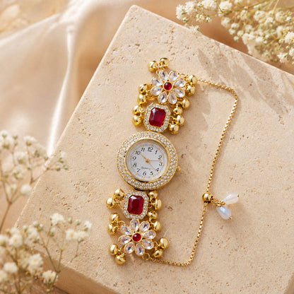 Gorgeous Rani Color Kundan Watch For Girls & Women Festive Jewelry Collection
