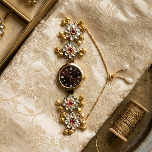 Royal Rani & Green Color Kundan Watch For Girls & Women Fashion Style