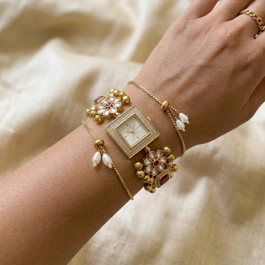 Stylische Rani Color Kundan Armbanduhr für Mädchen & Frauen Designer Ethno Accessoire