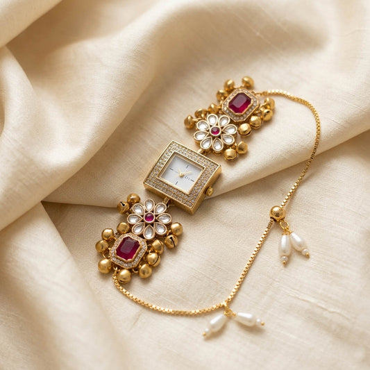 Stylische Rani Color Kundan Armbanduhr für Mädchen & Frauen Designer Ethno Accessoire