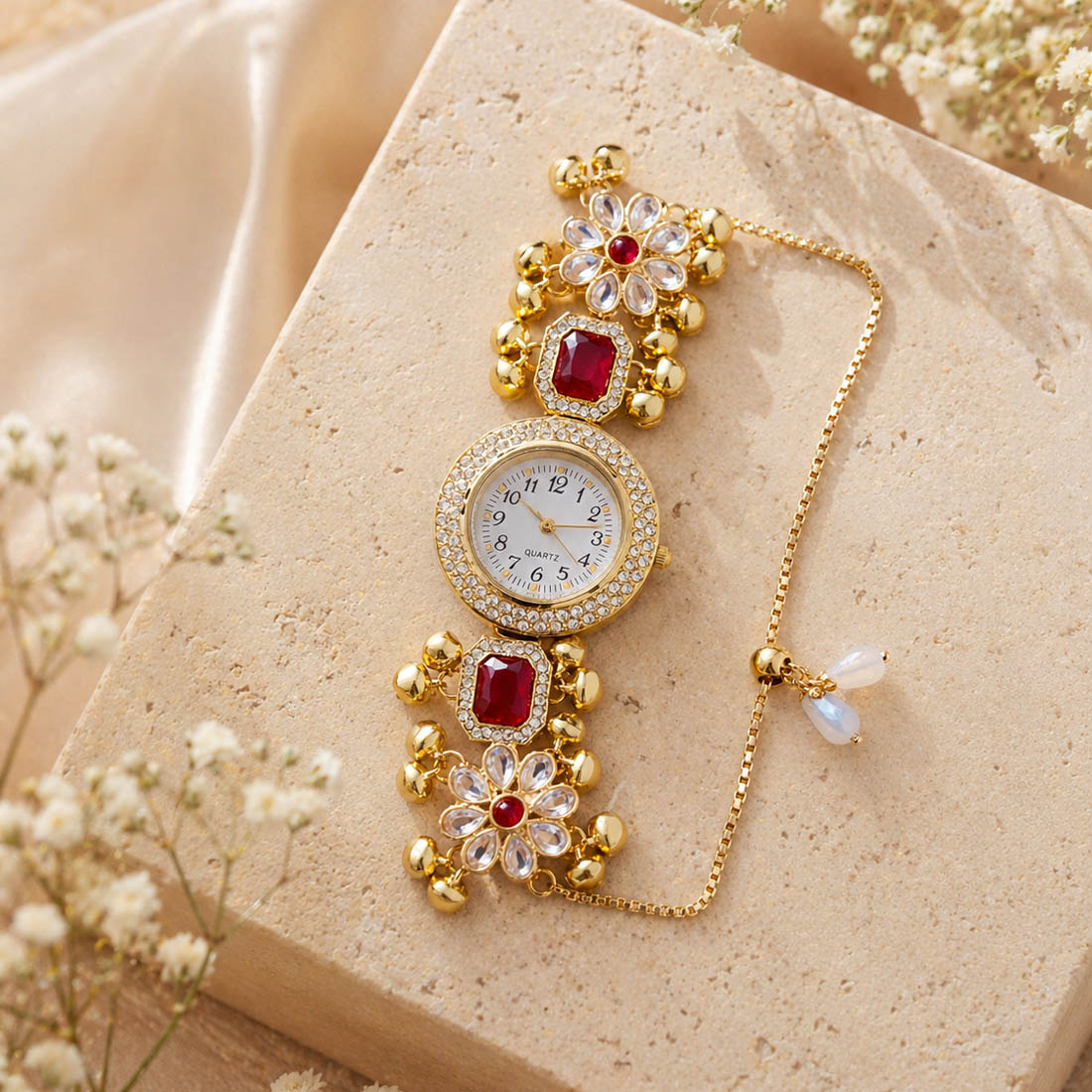 Graceful Rani Color Kundan Watch For Girls & Women Wedding Party Collection
