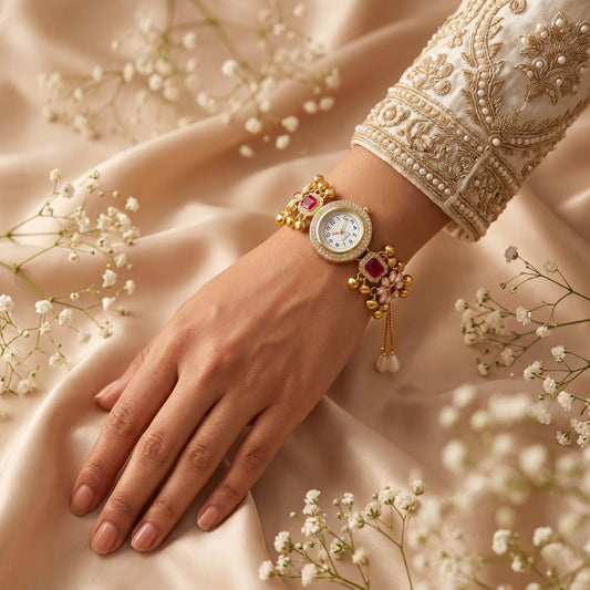 Graceful Rani Color Kundan Watch For Girls & Women Wedding Party Collection