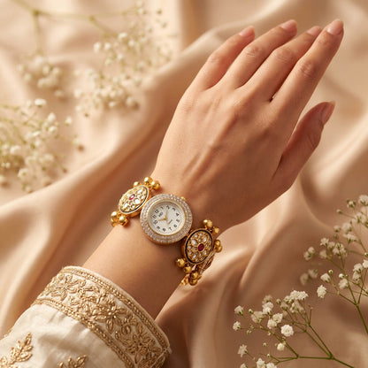 Ausgefallene Rani & Grünfarbene Kundan-Uhr für Mädchen & Frauen Designer-Wear