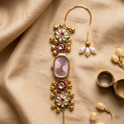 Premium Rani & Green Color Kundan Watch For Girls & Women Ethnic Collection