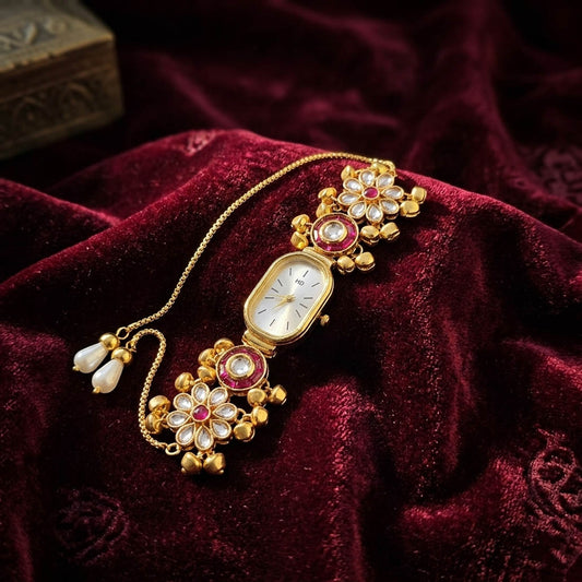 Beautiful Rani & Green Color Kundan Watch For Girls & Women Bridal Jewelry