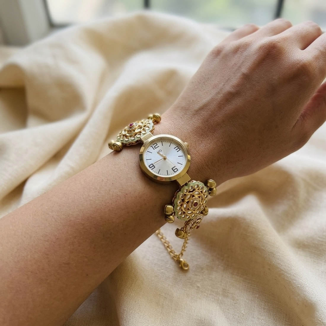 Designer Pista Grün & Rani Farbige Kundan Uhr für Mädchen & Frauen