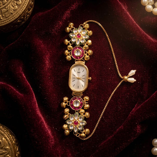 Elegante Kundan-Uhr in Rani-Farbe für Mädchen & Frauen Brautparty-Mode