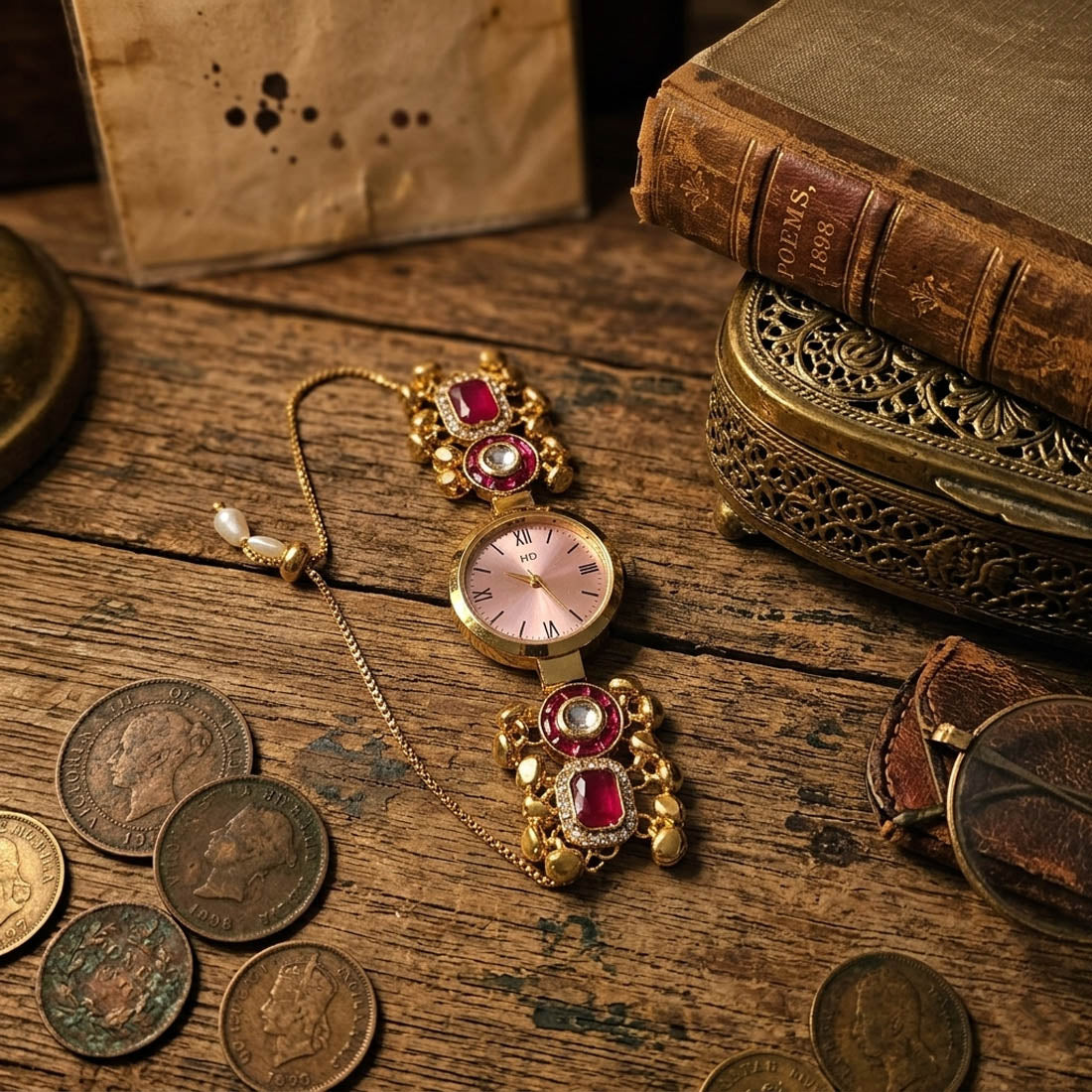 Royal Rani Farbige Kundan Uhr für Mädchen & Frauen Traditioneller Schmuckstil