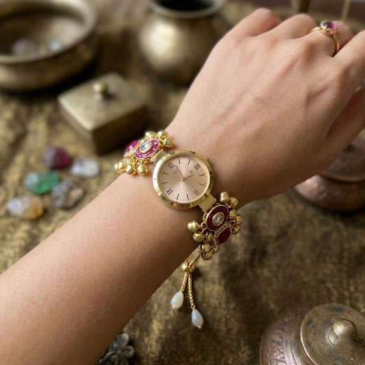 Gorgeous Rani Color Kundan Watch For Girls & Women Ethnic Party Design