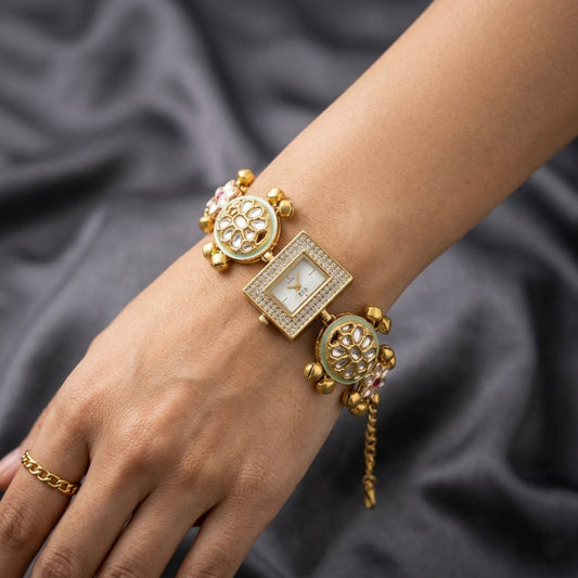 Exclusive Pista Green & Rani Color Kundan Watch For Girls & Women