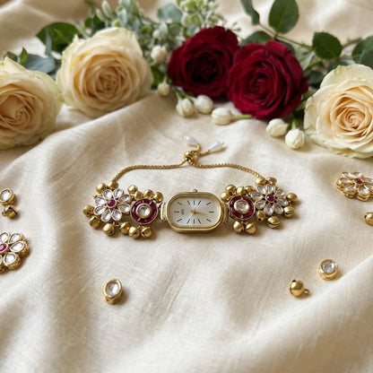 Wunderschöne Rani-farbene Kundan-Uhr für Mädchen & Frauen im traditionellen Party-Stil