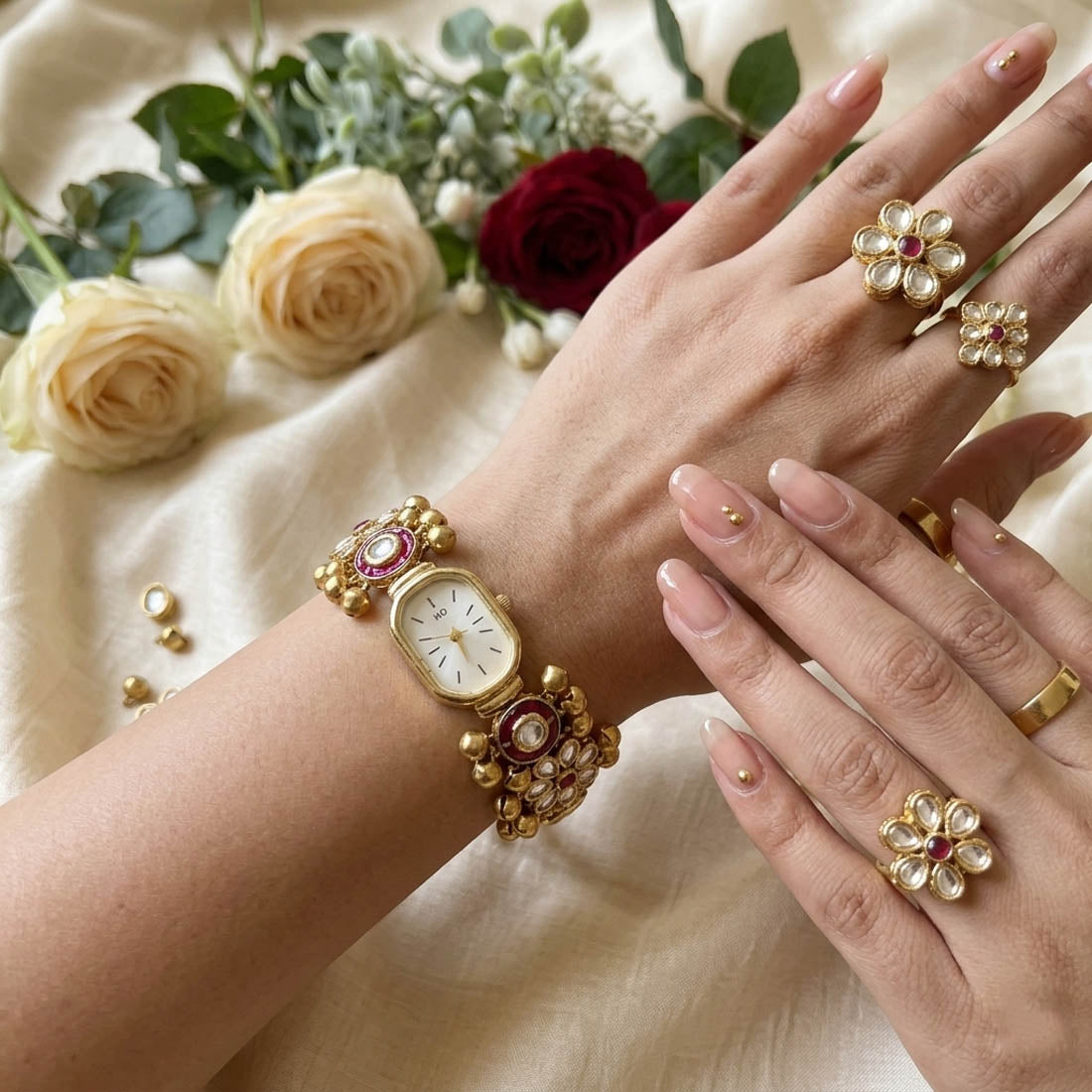 Wunderschöne Rani-farbene Kundan-Uhr für Mädchen & Frauen im traditionellen Party-Stil