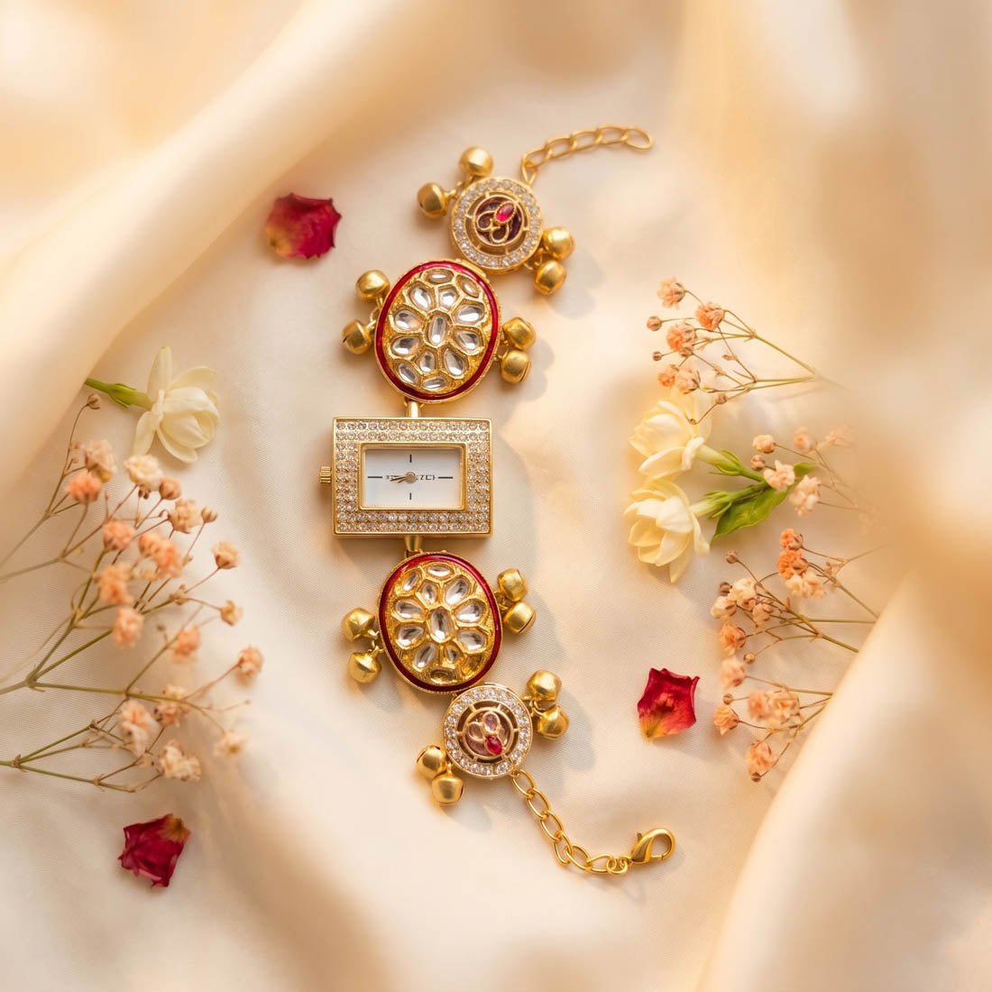 Graceful Rani Color Kundan Watch For Girls & Women Fashion Accessory Design