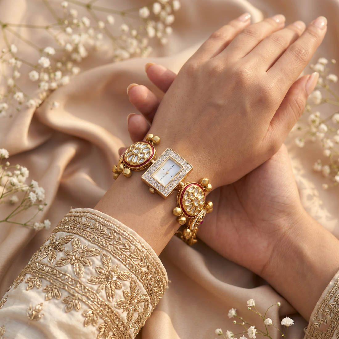 Graceful Rani Color Kundan Watch For Girls & Women Fashion Accessory Design