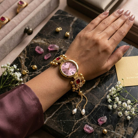 Classic Rani Color Kundan Watch For Girls & Women Elegant Bridal Collection