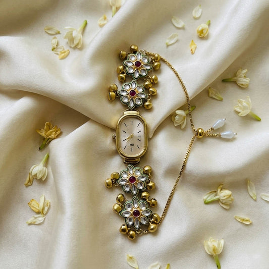 Charming Rani & Green Color Kundan Watch For Girls & Women Party Collection