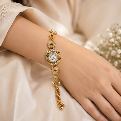 Stylish Rani & Green Color Kundan Watch For Girls & Women Ethnic Fashion Design