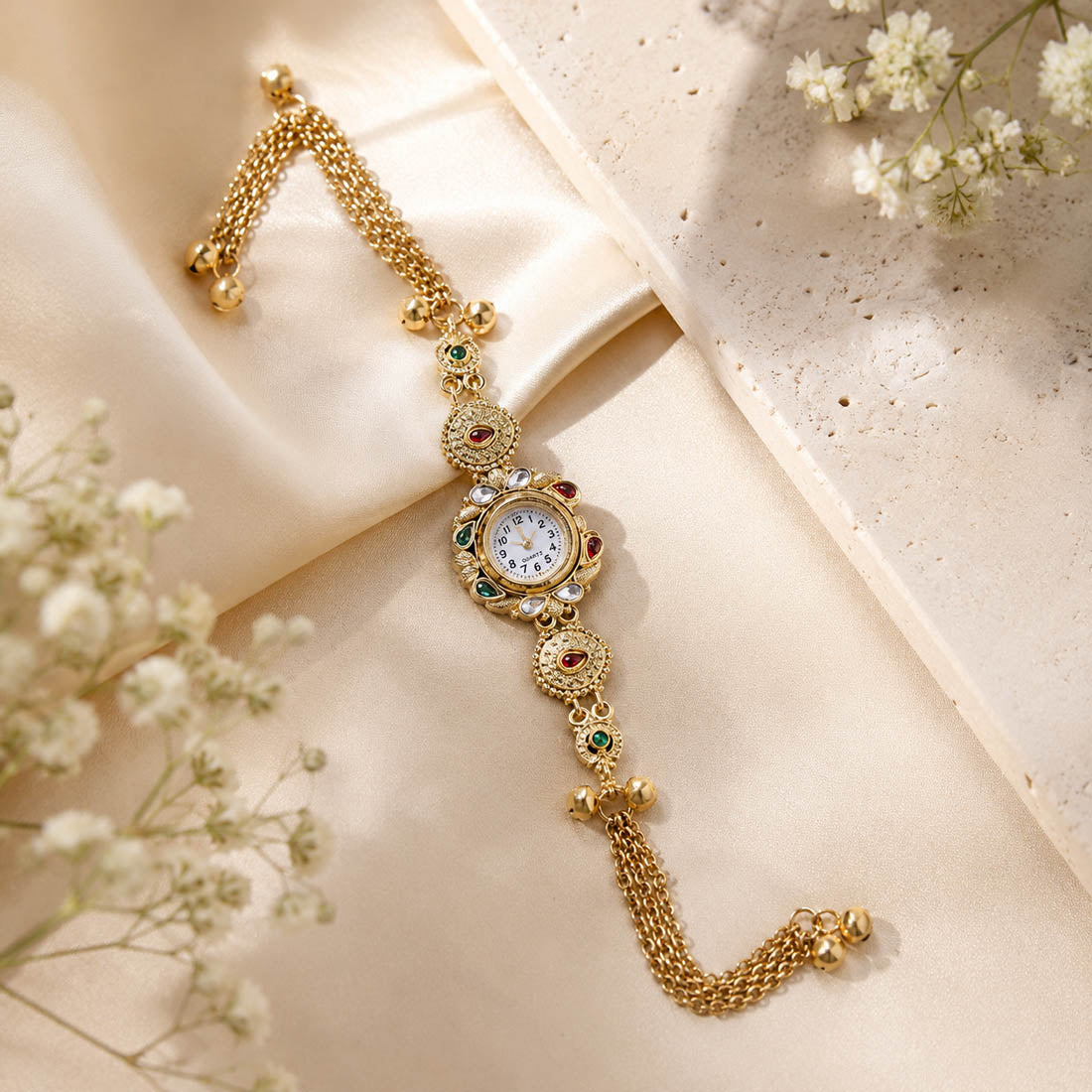 Stylish Rani & Green Color Kundan Watch For Girls & Women Ethnic Fashion Design
