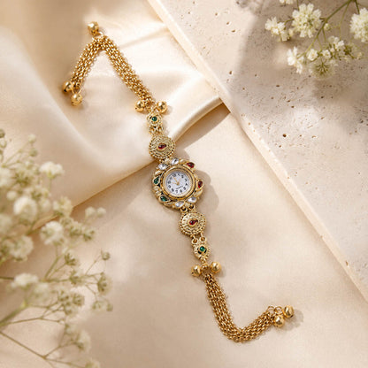Stylish Rani & Green Color Kundan Watch For Girls & Women Ethnic Fashion Design