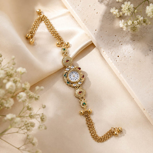 Stylische Rani- & Grünfarbene Kundan Uhr für Mädchen & Frauen im Ethno-Fashion-Design