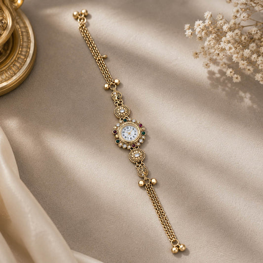 Premium Rani & Grüne Farbe Kundan Uhr für Mädchen & Frauen Traditioneller Look