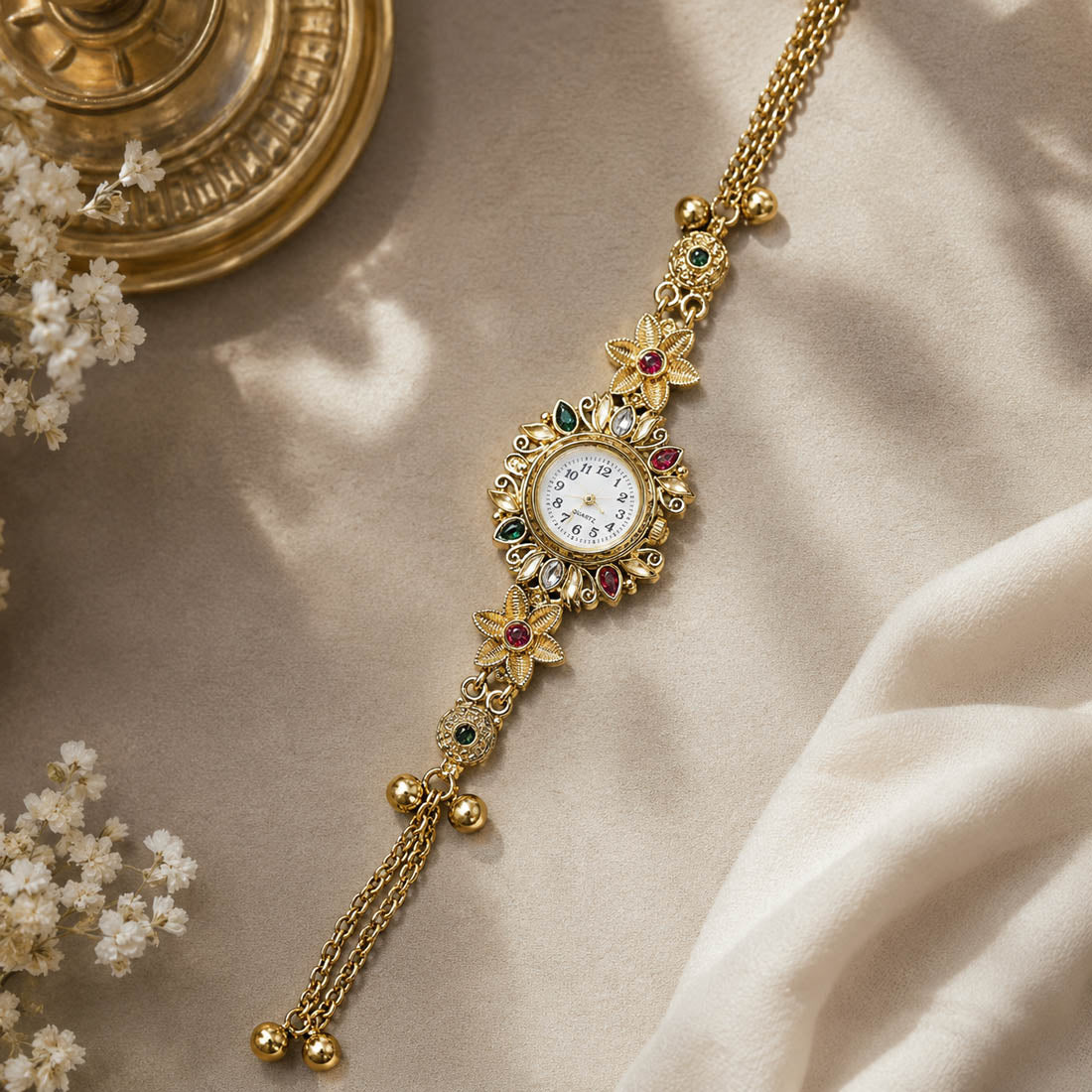 Designer Rani & Green Color Kundan Watch For Girls & Women Festive Wear Style