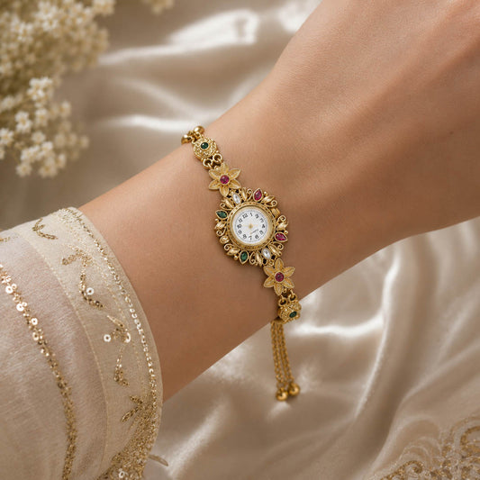 Designer Rani & Grüne Farbe Kundan Uhr für Mädchen & Frauen Festliche Kleidung Stil