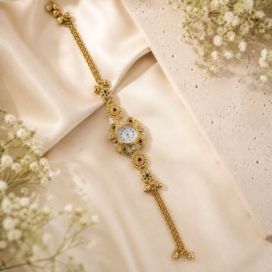 Graceful Rani & Green Color Kundan Watch For Girls & Women Wedding Collection