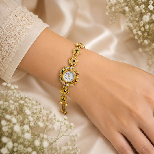Graceful Rani & Green Color Kundan Watch For Girls & Women Wedding Collection