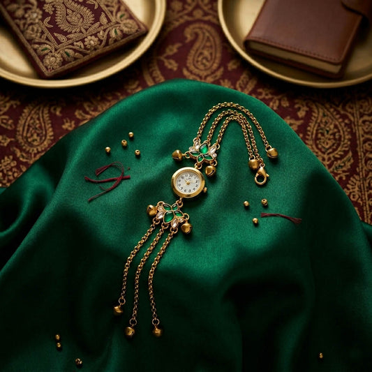 Elegant Green Color Kundan Watch For Girls & Women Traditional Party Wear Design