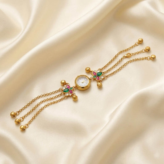 Royal Rani & Grüne Farbe Kundan Uhr Für Mädchen & Frauen Ethnischer Schmuckstil