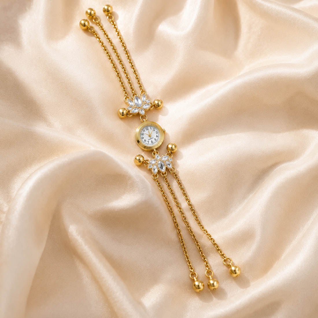 Premium White Color Kundan Watch For Girls & Women Elegant Festive Wear Design