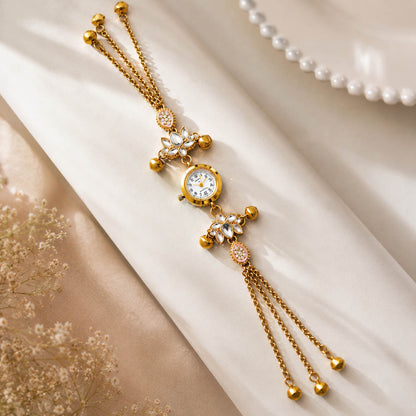 Bezaubernde hellrosa Kundan-Uhr für Mädchen & Frauen Stilvoller ethnischer Look